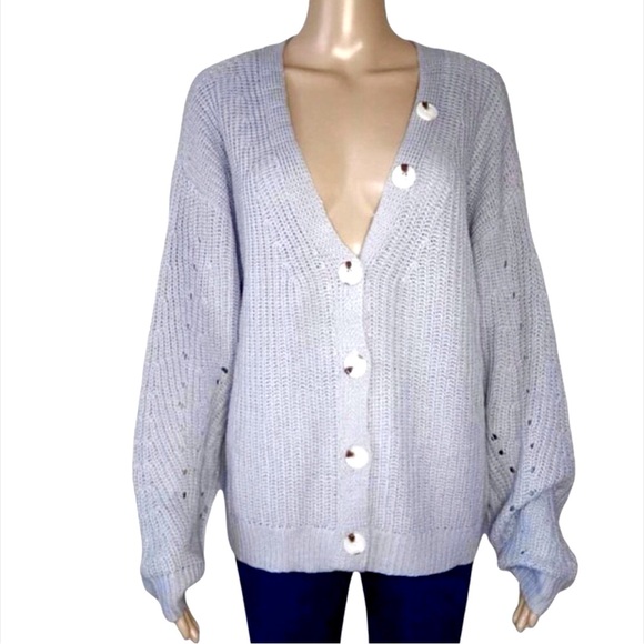 Stitch And Knot Boutique Brand V-Neck Button Front Blue Cardigan Sweater Size XL - Picture 2 of 10